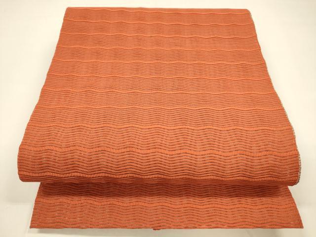 平和屋着物*夏物 八寸名古屋帯 絽綴れ よろけ縞 緋色 正絹 逸品 DAAY8404cm