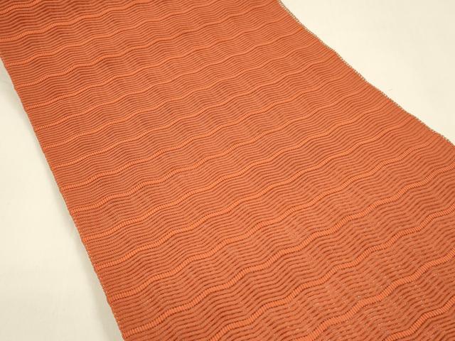 平和屋着物*夏物 八寸名古屋帯 絽綴れ よろけ縞 緋色 正絹 逸品 DAAY8404cm