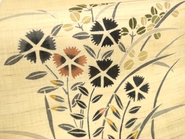 平和屋着物*夏物 九寸名古屋帯 型染 草花文 麻 逸品 DAAY8445cm