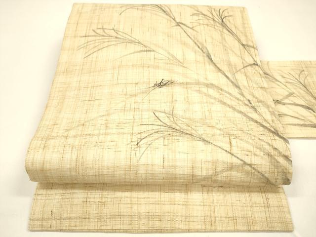 平和屋着物*夏物 九寸名古屋帯 手描き 夏虫草葉文 三越扱い 麻 逸品 DAAY8454cm