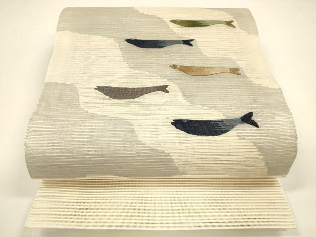 平和屋着物*夏物 絽綴れ 八寸名古屋帯 魚 正絹 逸品 DAAY8462cm