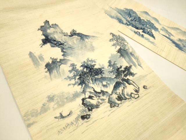 平和屋着物*夏物 九寸名古屋帯 作家物 手描き 風景文 三越扱い 麻 逸品 DAAY8463cm