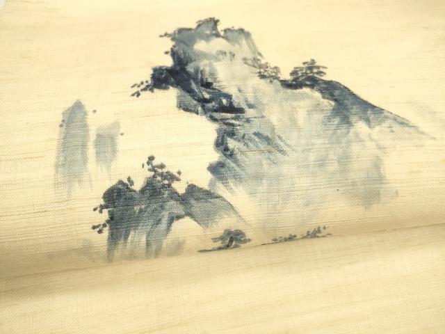 平和屋着物*夏物 九寸名古屋帯 作家物 手描き 風景文 三越扱い 麻 逸品 DAAY8463cm