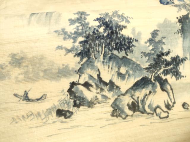 平和屋着物*夏物 九寸名古屋帯 作家物 手描き 風景文 三越扱い 麻 逸品 DAAY8463cm