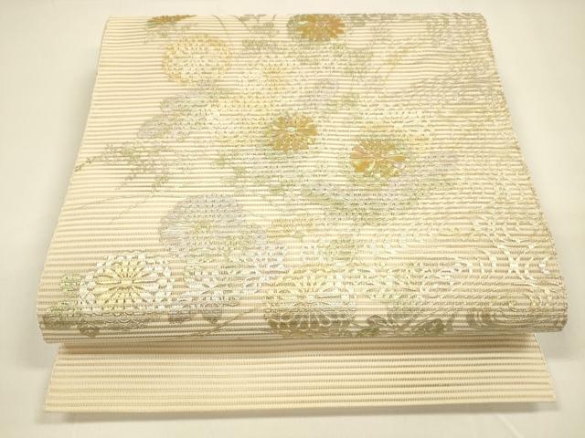 平和屋着物*夏物 絽綴れ 八寸名古屋帯 螺鈿 流水草花文 金銀彩 正絹 逸品 DAAY8467cm