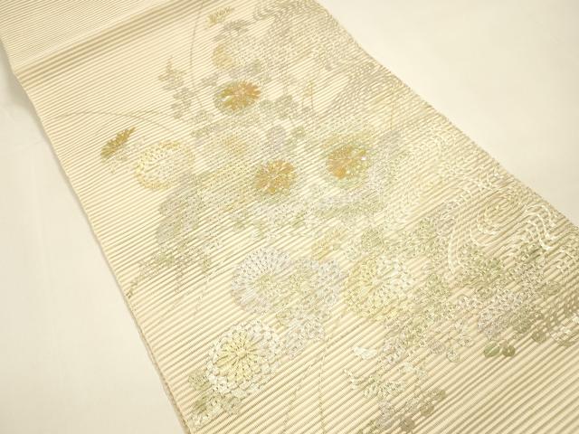 平和屋着物*夏物 絽綴れ 八寸名古屋帯 螺鈿 流水草花文 金銀彩 正絹 逸品 DAAY8467cm