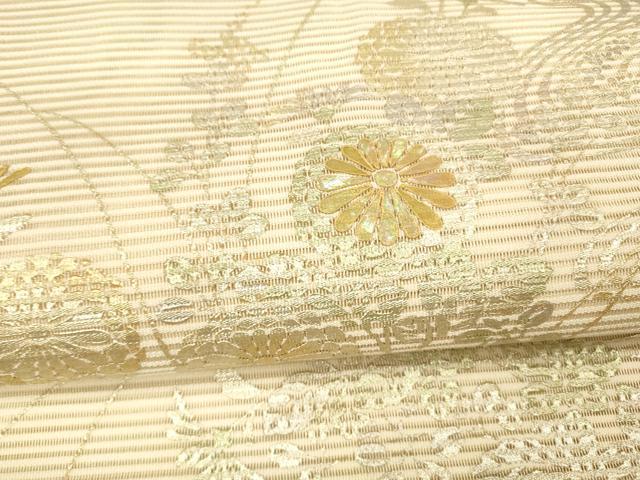 平和屋着物*夏物 絽綴れ 八寸名古屋帯 螺鈿 流水草花文 金銀彩 正絹 逸品 DAAY8467cm