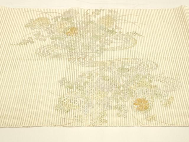 平和屋着物*夏物 絽綴れ 八寸名古屋帯 螺鈿 流水草花文 金銀彩 正絹 逸品 DAAY8467cm