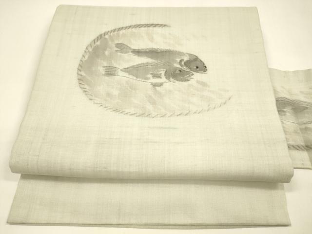 平和屋着物*夏物 九寸名古屋帯 手描き 魚 正絹 逸品 DAAY8477cm
