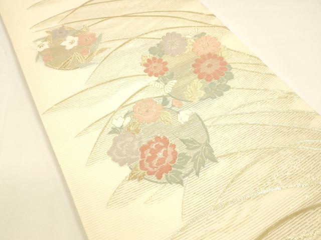平和屋着物*夏物 六通柄袋帯 草花文 金糸 正絹 逸品 DAAY8478cm