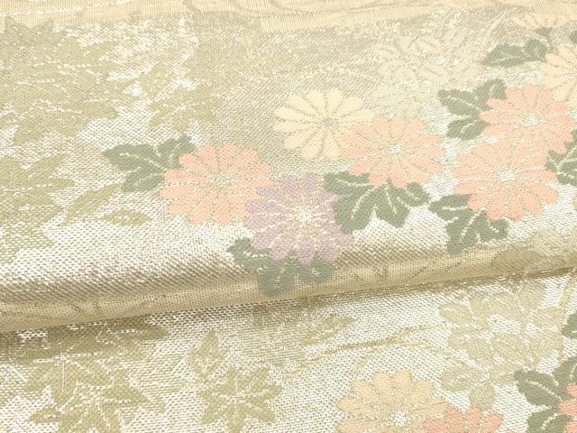 平和屋着物*夏物 六通柄袋帯 流水草花文 銀糸 正絹 逸品 DAAY8491cm