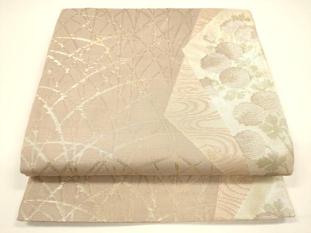 平和屋着物*夏物 六通柄袋帯 流水草花文 金糸 正絹 逸品 DAAY8503cm