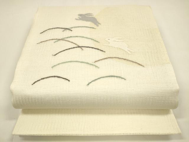 平和屋着物*夏物 太鼓柄袋帯 芝文 月兎 銀糸 正絹 逸品 DAAY8509cm