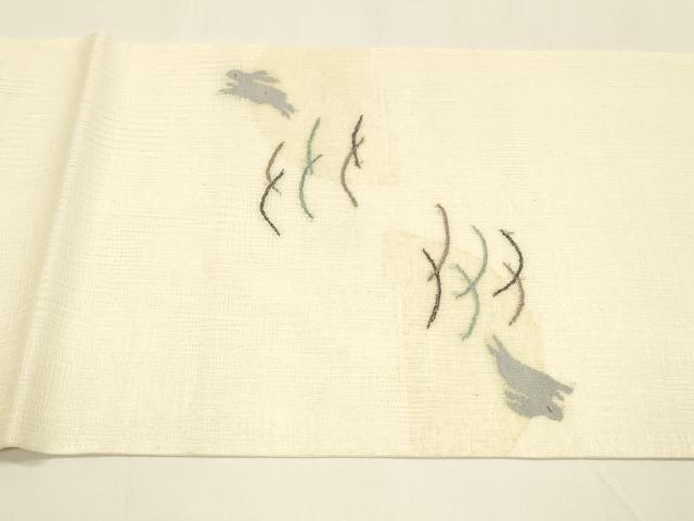 平和屋着物*夏物 太鼓柄袋帯 芝文 月兎 銀糸 正絹 逸品 DAAY8509cm
