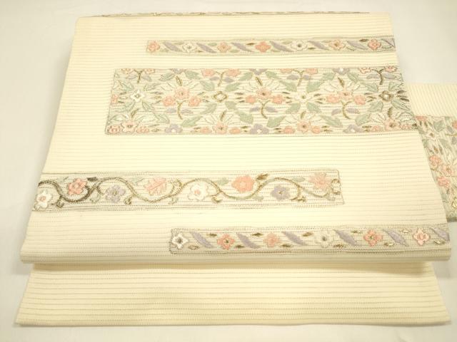 平和屋着物*夏物 九寸名古屋帯 唐織 草花文 金銀糸 正絹 逸品 DAAY8518cm