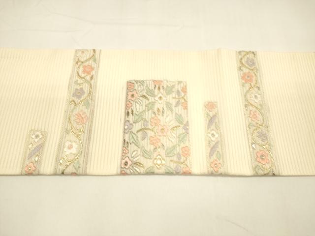 平和屋着物*夏物 九寸名古屋帯 唐織 草花文 金銀糸 正絹 逸品 DAAY8518cm
