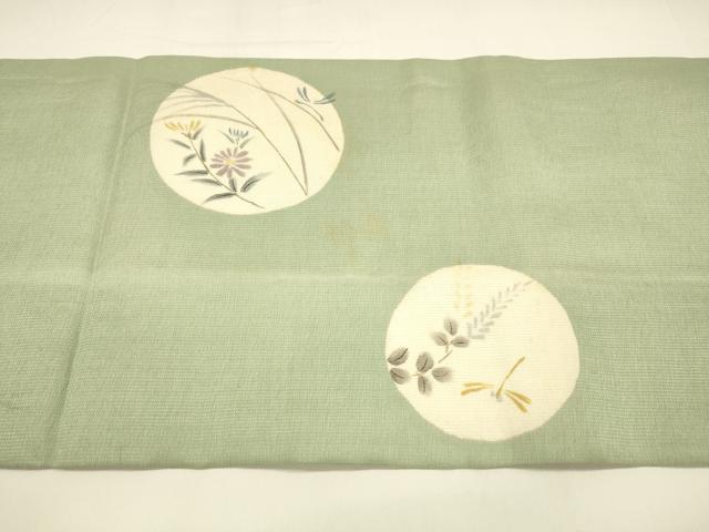 平和屋着物*夏物 つけ帯 手描き 蜻蛉草花文 金銀彩 正絹 逸品 DAAY8519cm