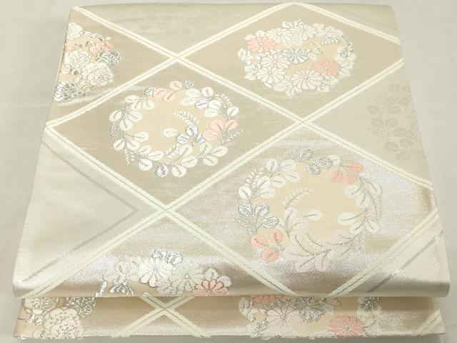 平和屋着物◎六通柄袋帯 唐織 花丸文 銀糸 正絹 逸品 DAAY8578cd