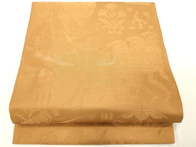 平和屋着物◎六通柄 本袋帯 古代文 金茶色 正絹 逸品 DAAY8592cd
