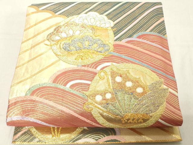 平和屋着物◎六通柄袋帯 唐織 花蝶丸文 金糸 正絹 逸品 DAAY8603cd