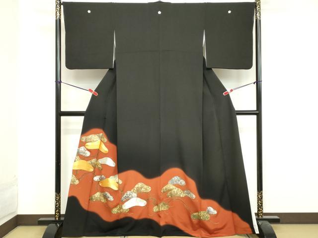 平和屋着物■豪華黒留袖 駒刺繍 松 暈し染め 金銀彩 正絹 逸品 DAAY8685cd