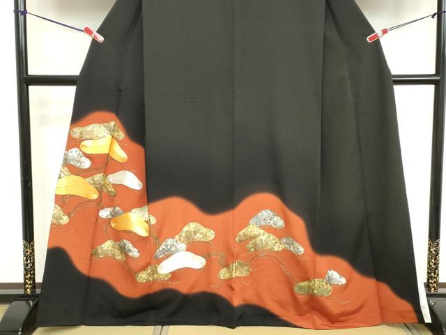 平和屋着物■豪華黒留袖 駒刺繍 松 暈し染め 金銀彩 正絹 逸品 DAAY8685cd