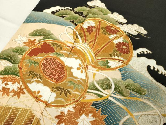 平和屋着物■豪華黒留袖 駒刺繍 鼓文 吉祥花文 金彩 正絹 逸品 DAAY8911cd