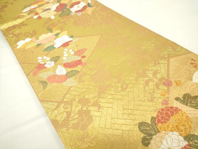 平和屋着物▼佐賀錦 六通柄袋帯 唐織 吉祥花文 金糸 正絹 逸品 DAAY9026az