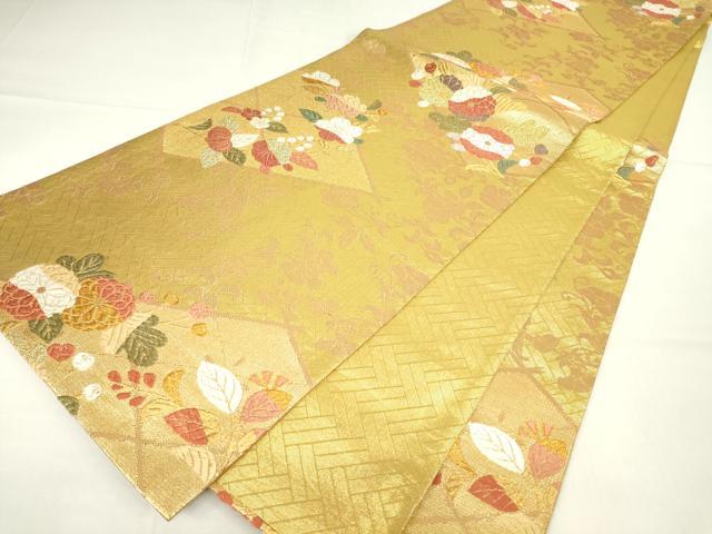 平和屋着物▼佐賀錦 六通柄袋帯 唐織 吉祥花文 金糸 正絹 逸品 DAAY9026az