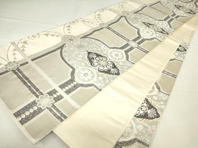 平和屋着物▼西陣 六通柄袋帯 正倉院花文 銀糸 正絹 逸品 DAAY9027az