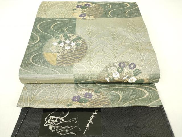 平和屋着物▽世界的友禅作家 千地泰弘 スリーシーズン 春夏秋 六通柄袋帯 千地天女 流水花丸文 金糸 証紙付き 逸品 DAAY9123az