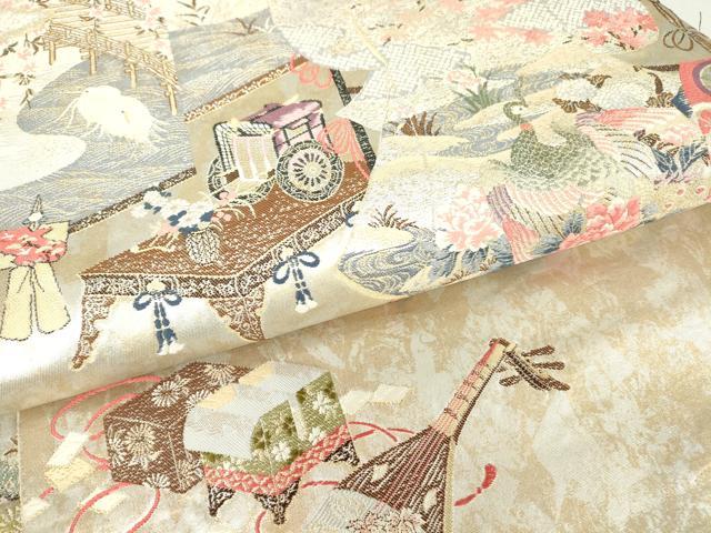 平和屋着物▼六通柄袋帯 作家物 春の宴 金糸 引箔 正絹 逸品 DAAY9139az