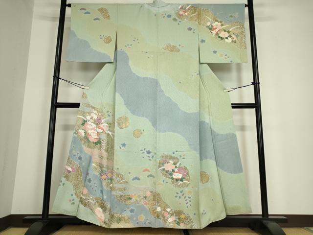 平和屋着物●訪問着 絞り 草花文 金銀彩 正絹 逸品 DAAY9385az