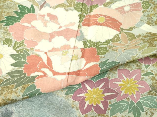 平和屋着物●訪問着 絞り 草花文 金銀彩 正絹 逸品 DAAY9385az