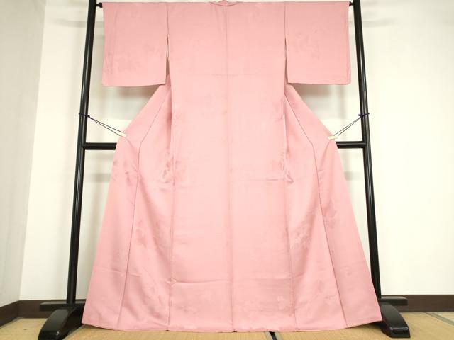 平和屋着物●上質な色無地 蔦の葉地紋 石竹色 正絹 逸品 DAAY9509az