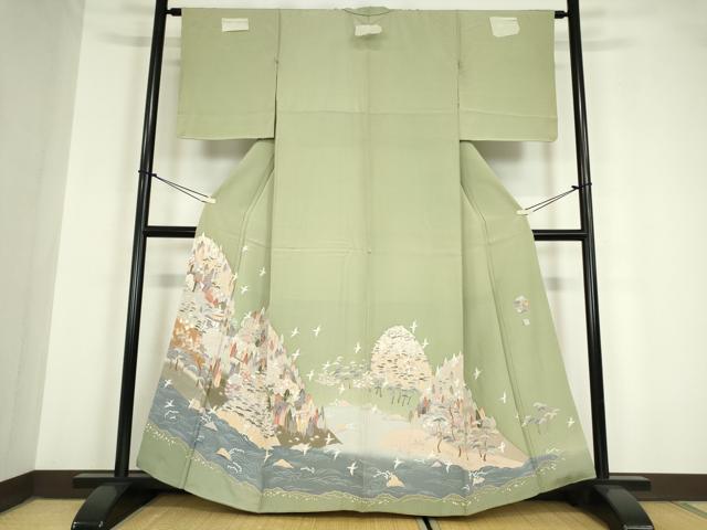 平和屋着物●高級染元　粋峰　林芳夫　京加賀友禅　色留袖　水辺風景樹林文　正絹　逸品　DAAY9628az 平和屋着物○高級染元 粋峰 林芳夫 京加賀友禅 色留袖