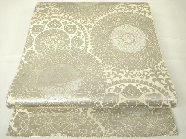 平和屋着物▼六通柄袋帯 正倉院花文 プラチナオロール二重箔 正絹 逸品 DAAY9740az