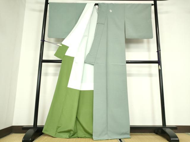 平和屋着物●江戸小紋 竹万筋 千草鼠色×千草色 洗える着物 DAAY9756az