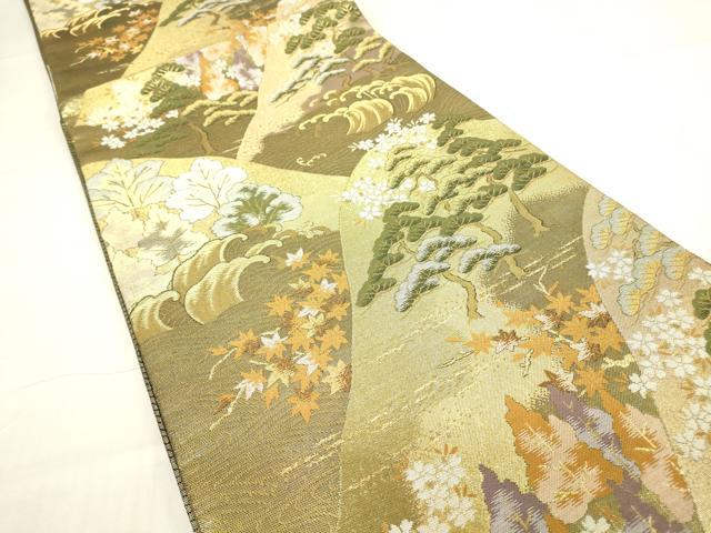 平和屋着物▼佐賀錦 六通柄袋帯 立波樹林文 金糸 正絹 逸品 DAAY9821az