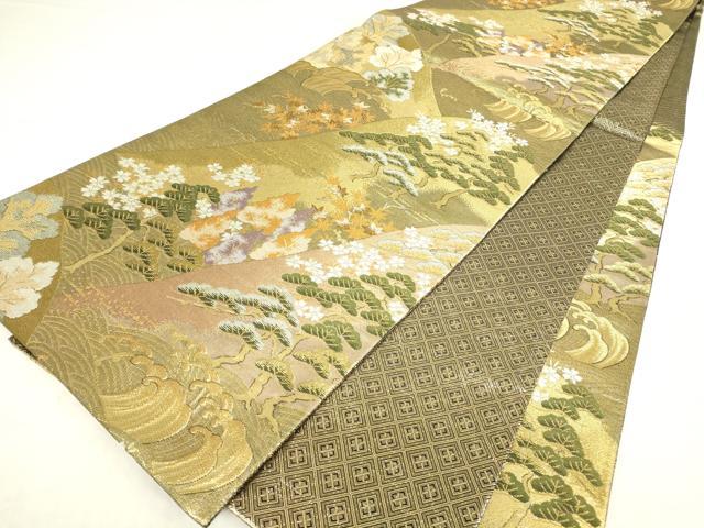 平和屋着物▼佐賀錦 六通柄袋帯 立波樹林文 金糸 正絹 逸品 DAAY9821az