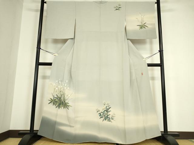 平和屋着物●十日町 加賀草木友禅の第一人者 田村哲彦 訪問着 草花文 暈し染め 反端付き 正絹 逸品 DAAY9999az