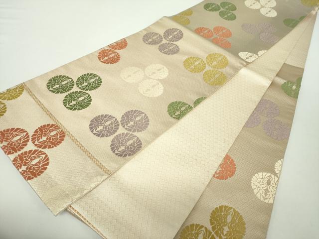 平和屋着物●六通柄袋帯 唐織 有職向かい鶴丸文 金糸 正絹 逸品 DAAZ0036ps