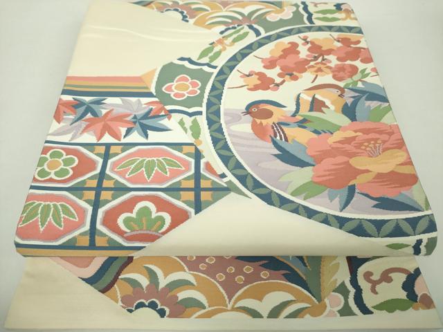 平和屋着物●六通柄袋帯 鴛鴦花文 正絹 逸品 DAAZ0052ps