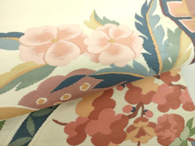 平和屋着物●六通柄袋帯 鴛鴦花文 正絹 逸品 DAAZ0052ps