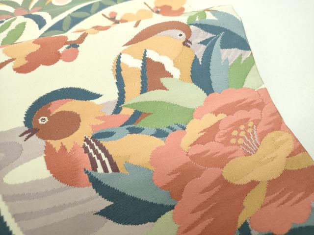 平和屋着物●六通柄袋帯 鴛鴦花文 正絹 逸品 DAAZ0052ps