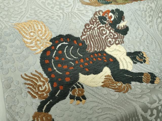 平和屋着物●六通柄袋帯 唐織 唐獅子 立涌 金銀糸 正絹 逸品 DAAZ0062ps