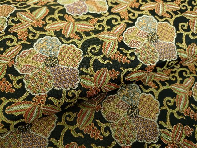 平和屋着物●全通柄袋帯 花唐草文 黒地 正絹 逸品 未使用 DAAZ0084ps