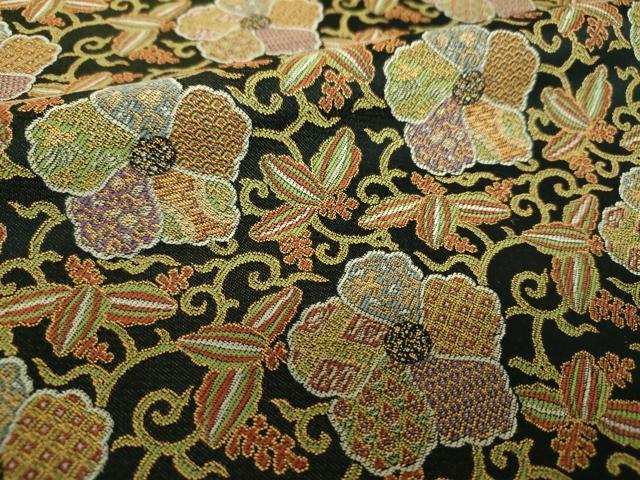 平和屋着物●全通柄袋帯 花唐草文 黒地 正絹 逸品 未使用 DAAZ0084ps