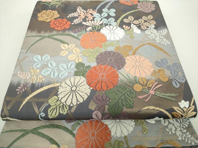 平和屋着物●六通柄袋帯 唐織 籠目花文 金糸 正絹 逸品 DAAZ0107ps