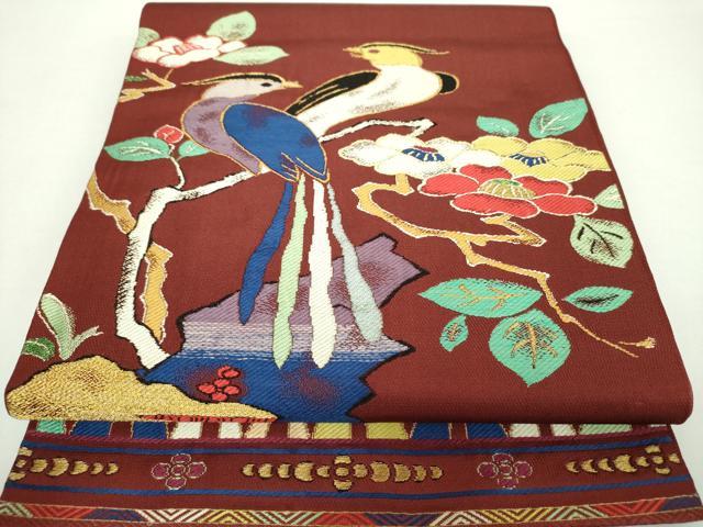 平和屋着物●六通柄 京本袋帯 花鳥文 金糸 正絹 逸品 DAAZ0134ps